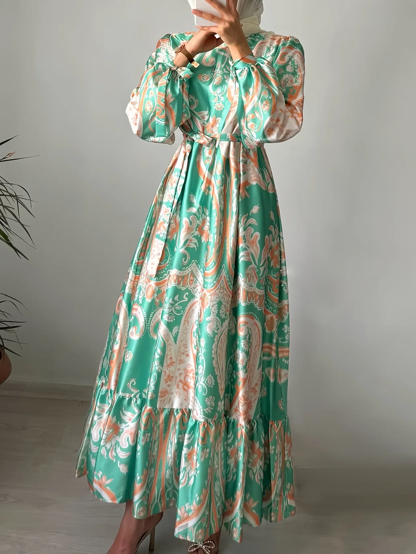 Eid femmes Robe Abaya femmes imprimer fête longues robes dubaï Jalabiya à lacets caftan marocain robes arabe longue Robe Ramadan 2025