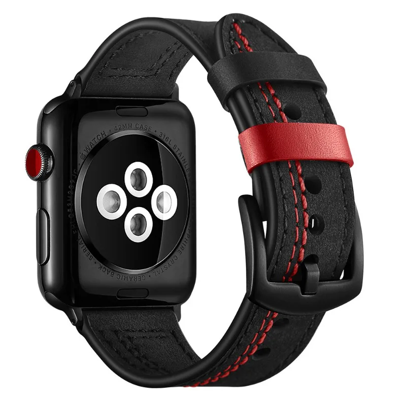 Кожаный ремешок для Apple Watch Band 46 мм 42 44 40 45 41 38 49 мм Повседневный мужской ремешок на запястье для iWatch series 10 9 8 7 6 5 4 ultra 2