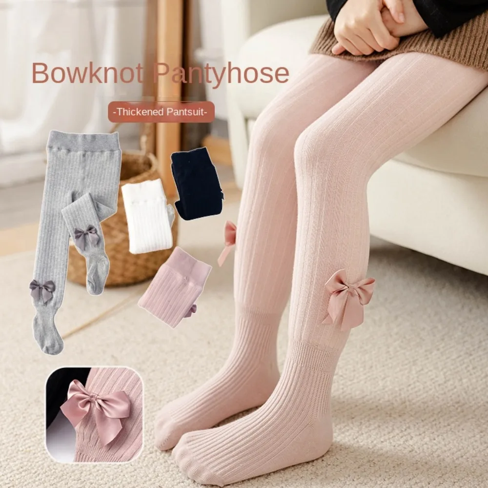 Cute Velvet Bow Cashmere Tights Thickened Cotton Warm Tights Toddler Stocking Children Pantyhose Kid