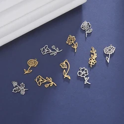 EUEAVAN 5pcs Birth Month Flower Charms Stainless Steel Gold Color Pendant DIY Necklace Bracelets Jewelry Making Accessories