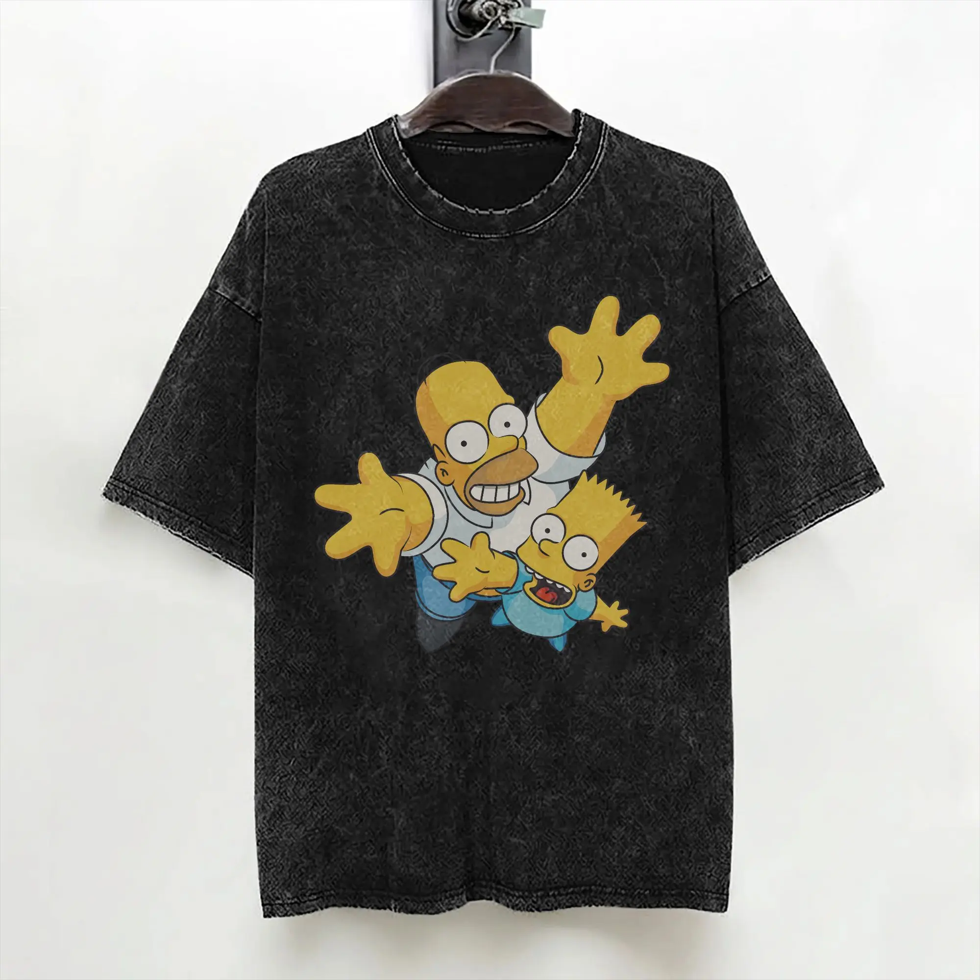 Cartoon The S-Simpsons T Shirt Washed Short Sleeve Oversize T-Shirt  Vintage for Men Women Streetwear Graphic Printed Tee Shirt
