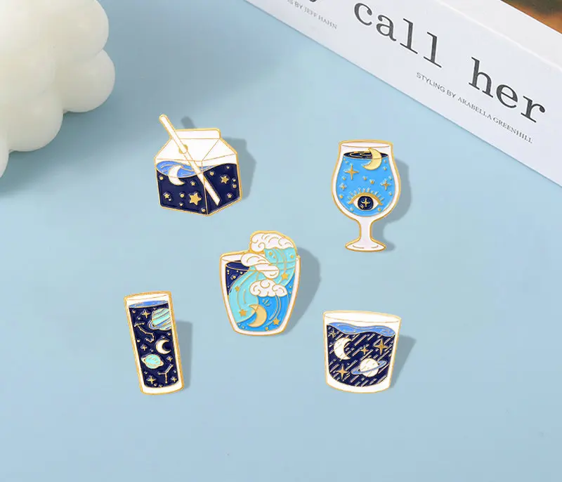 Enamel Pins Custom Universe Sea Planet Brooch Lapel Badge Bag Cartoon Astronomy Jewelry Gift for Kids Friends Starry Sky Bottles