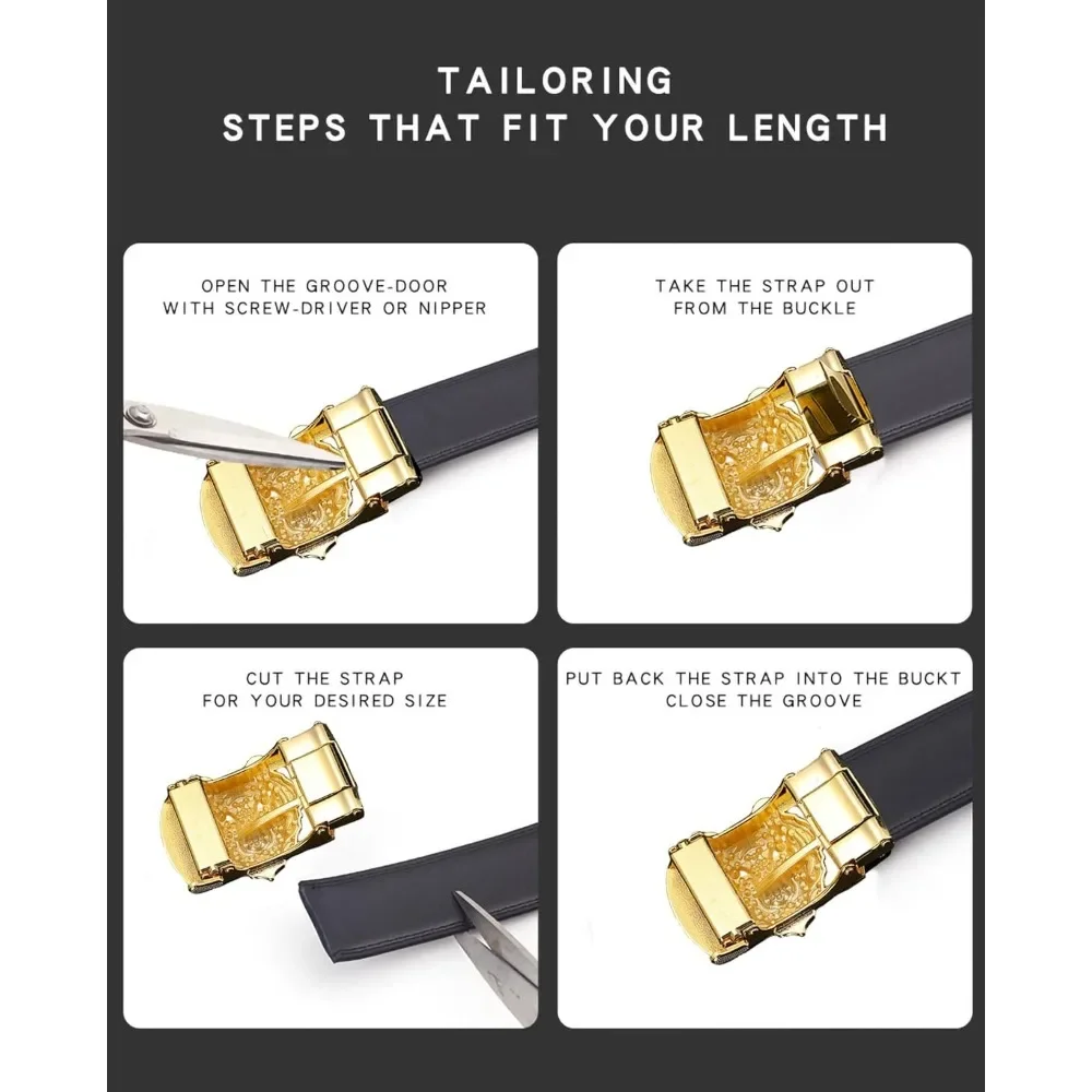 Мужской ремень Gold Tiger Head с автоматической пряжкой из сплава, кожаный мужской ремень, горка для легкой регулировки ремня, обрезка для посадки