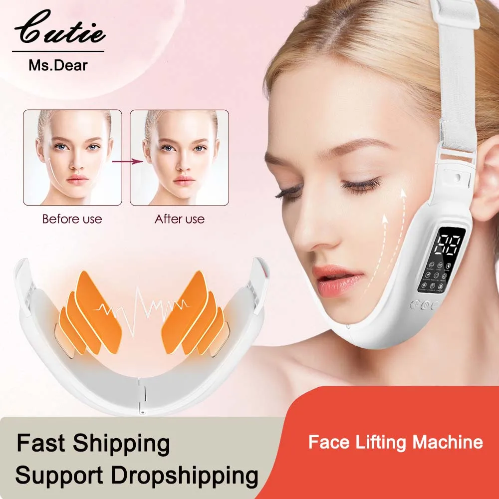 

Microcurrent Face Lifting Machine V Face Double Chin Remover EMS Facial Massager Hot Compress Skin Rejuvenation Beauty Device