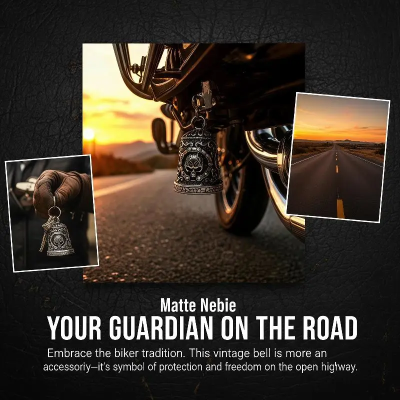 Skull Embossed Rider Bell Antique Metal Motorcycle Hanging Charm Pendant Protective Biker Bell For Motorbike Decor Biker Gifts