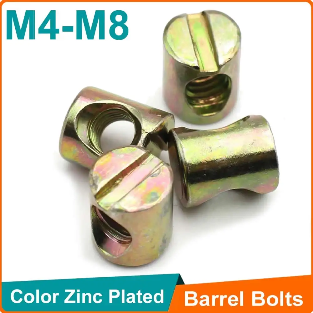 6/12pcs M4 M5 M6 M8  Barrel Bolts Cross Dowel Slotted  Horizontal Hole Nut  Hammer Embedded Nut Fittings for Beds Crib Chairs