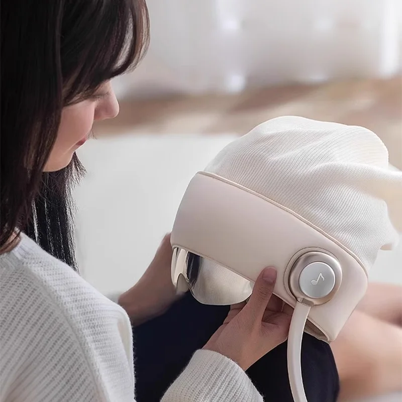 Masajeador de cabeza para dormir R2, gorro de masaje para el cuero cabelludo, masajeador de ojos Cervical, reproductor de música Bluetooth, 4 niveles de intensidad de masaje