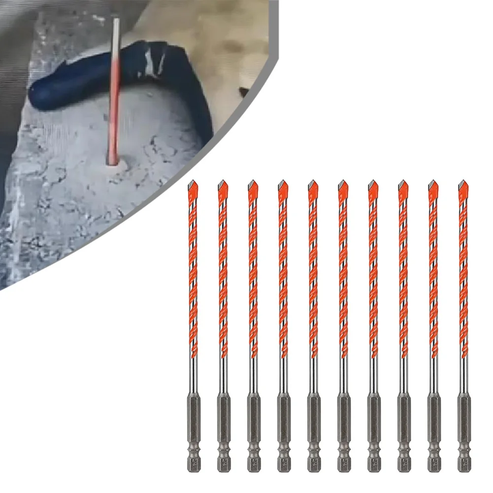 Conjunto de brocas de alvenaria de carboneto de 4 mm, 10 peças com haste sextavada de 1/4 \\\'\\\' para tijolo de concreto para perfuração de vidro e telha