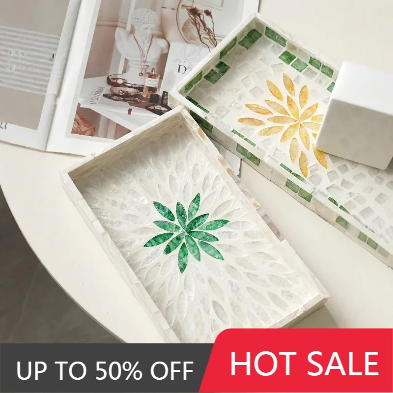 Natural Seashell Decorative Trays Retro Living Room Square Storage Tray Kitchen Simple Fruit Plates Home Organize Accessories