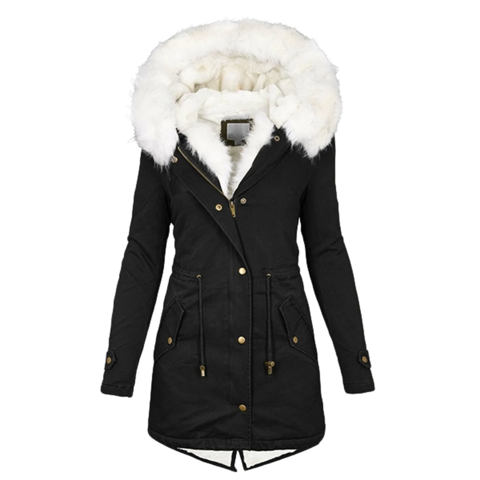 Women's clothing autumn and winter medium and long trench coat white fur collar hooded warm velvet women's coat