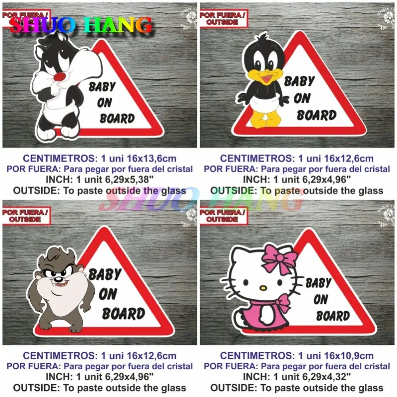 

Наклейка Vinilo Baby on Board, лодка Plutos Bebe A Border Duck Lucas Kitty Cat Silvestre Tazamania, наклейка на заднее стекло автомобиля, ПВХ