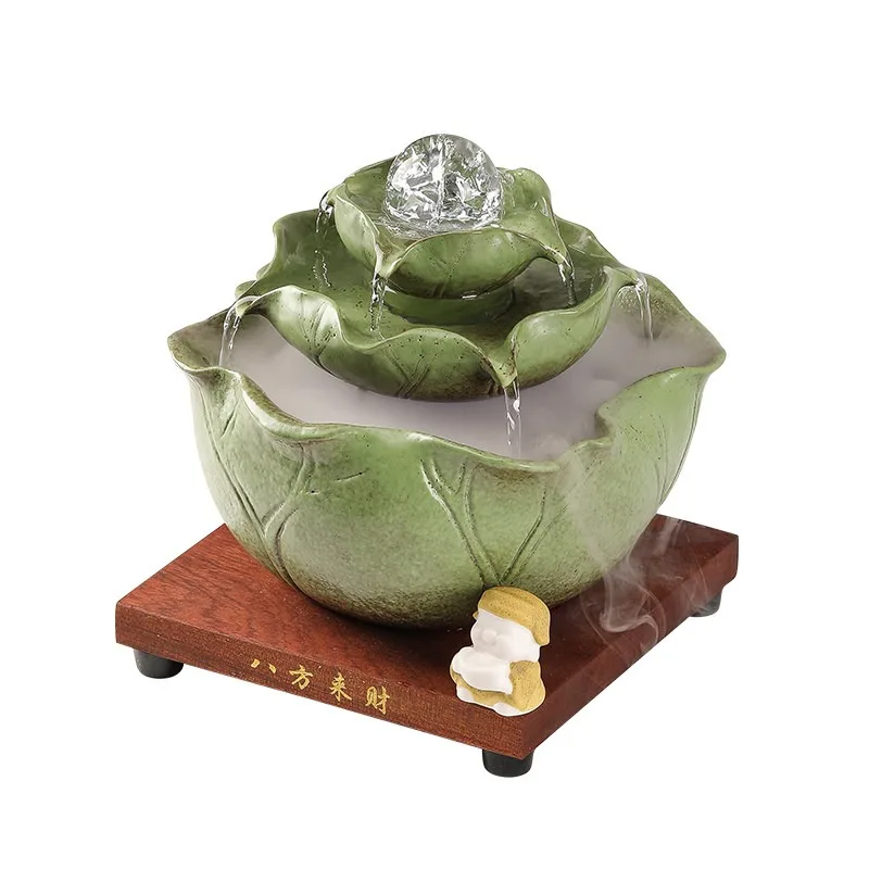 

Bafanglai Lotus Leaf Feng Shui Ball Flowing Water Fountain Ornament Circulating Water Desk Living Room Coffee Table Decor
