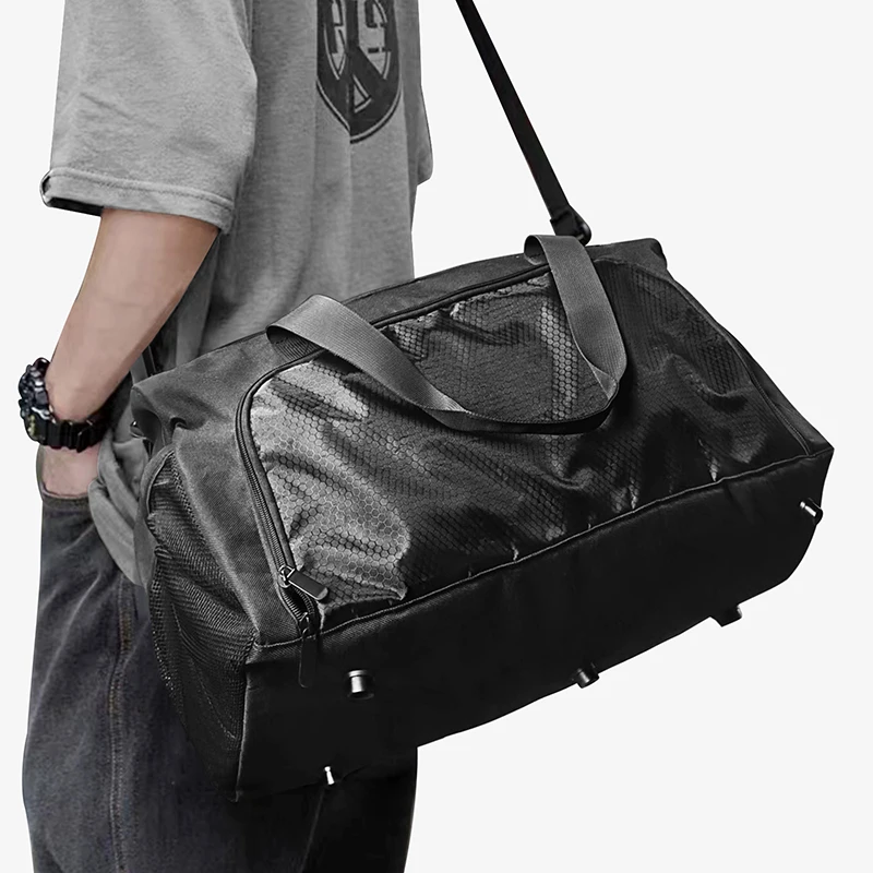 Sac de sport noir de grande capacité pour homme, sacs de sport de fitness, support sec, séparé, étanche, entraînement, sac à main de voyage avec compartiment à chaussures