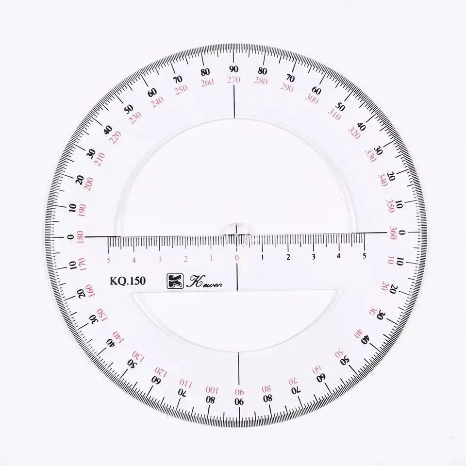 Transportador de matemáticas de plástico, 2PSC, 180 grados/360 grados