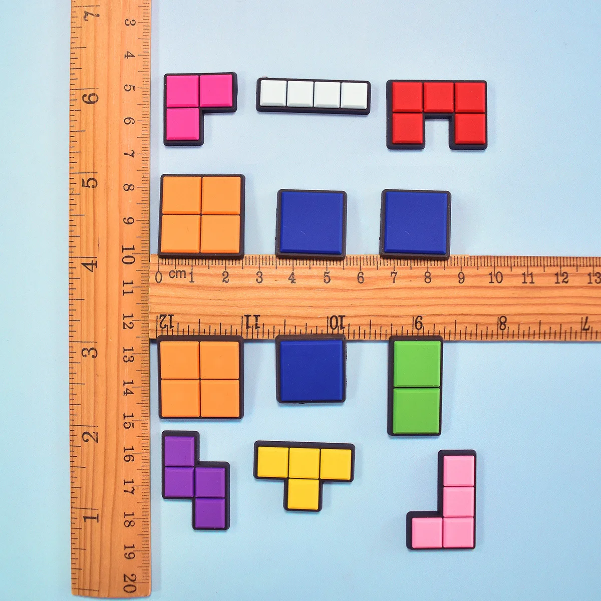New Funny Cartoon Tetris Block Clog Charms Soft PVC Detachable Shoe Buttons Colorful Retro Game Geometric DIY Shoe Decor