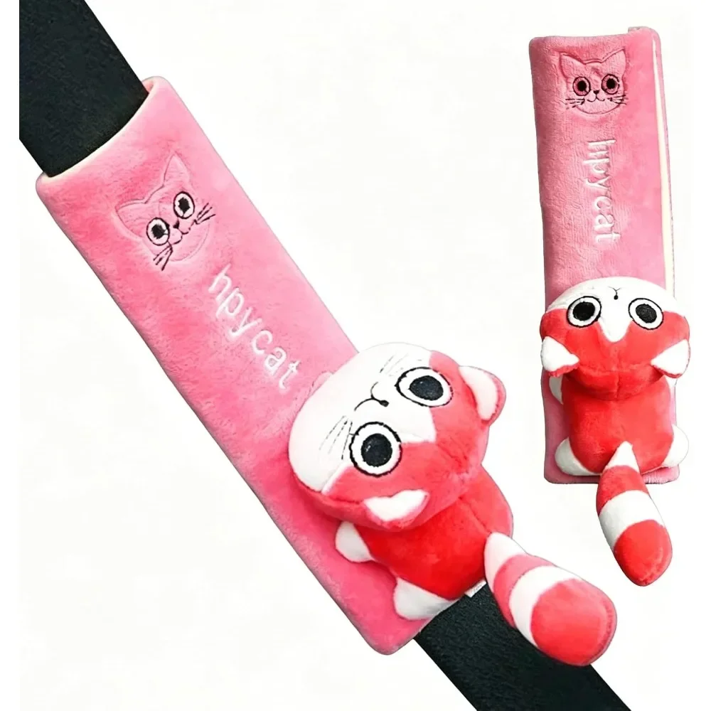 Cute Cartoon Cat Car Seat Belt Cover Soft Plush Seatbelt Shoulder Strap Protector for Adults Kids Car Interior Decoration