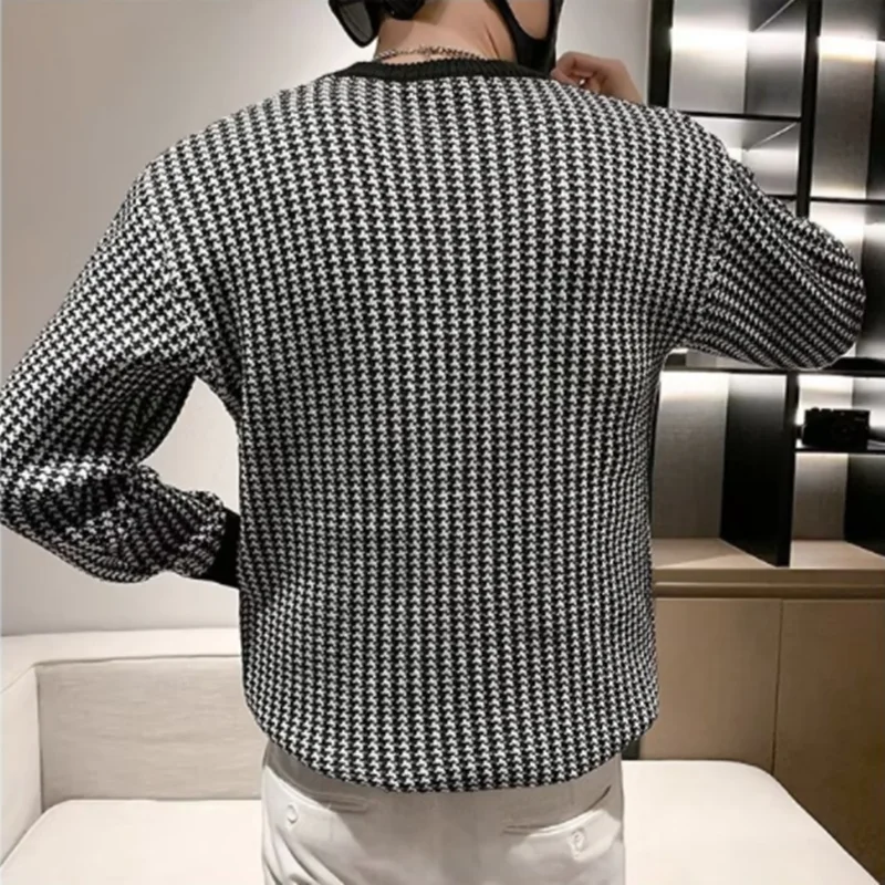 Spring and Autumn Fashion Classic Round Neck Pullover Men Jacquard Knit Slim Long Sleeve Youth Handsome Micro Elastic Men's Wear