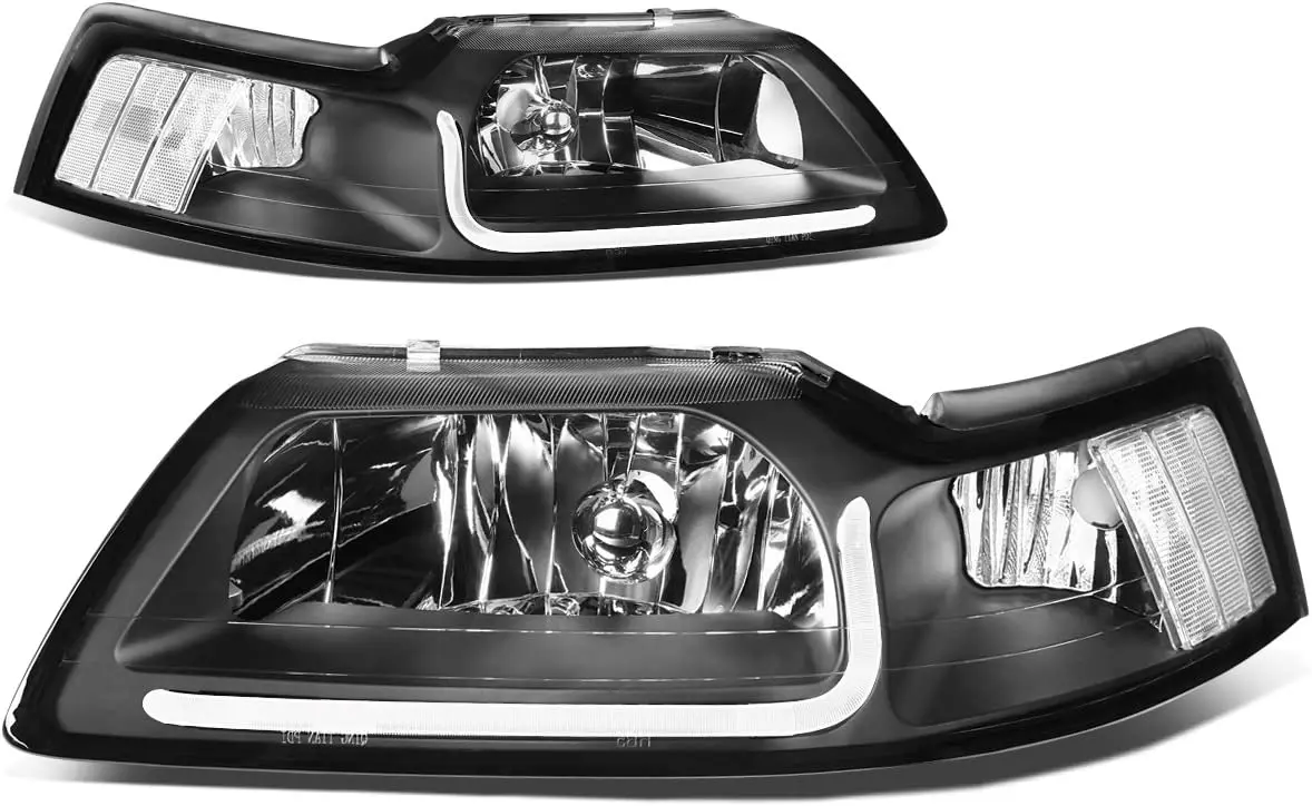 Sulinso for 2PCS LED DRL Headlights Compatible fit for 99-04 Ford Mustang, Black/Clear