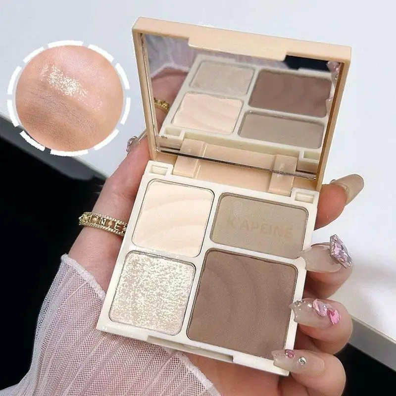 4 in 1 Contour Palette Cool Pink Olive Skin Tone Matte Shimmer Highlighter Built in Mirror Travel Friendly Makeup Essential
