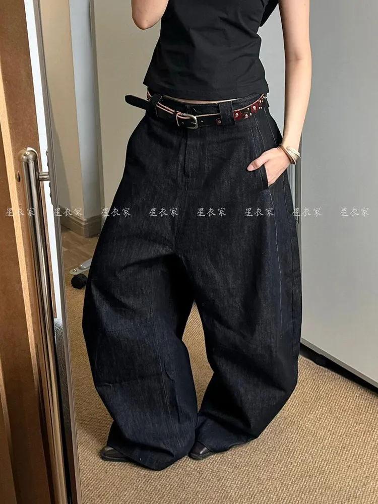 Women Black Y2k Baggy Boyfriend Jeans Harajuku Vintage Wide Leg Denim Trousers Japanese 2000s Style Jeans Pants Oversize Clothes