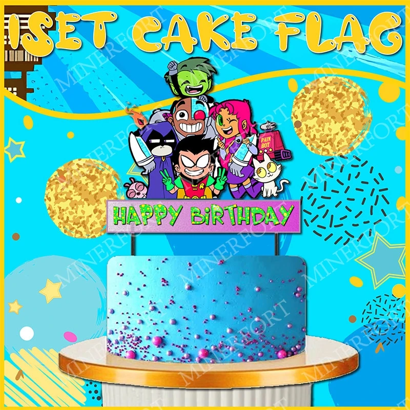 Toppers de Bolo Temáticos DIY para Adolescentes: Decoração de Festa Titans GO com Cartões de Personagens de Desenho Animado para Sobremesas de Aniversário e Suprimentos para Casa