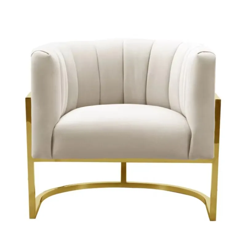 Luxury Modern Living Room High Quality Armchair Gold Stainless Steel Frame White Velvet Accent Chair