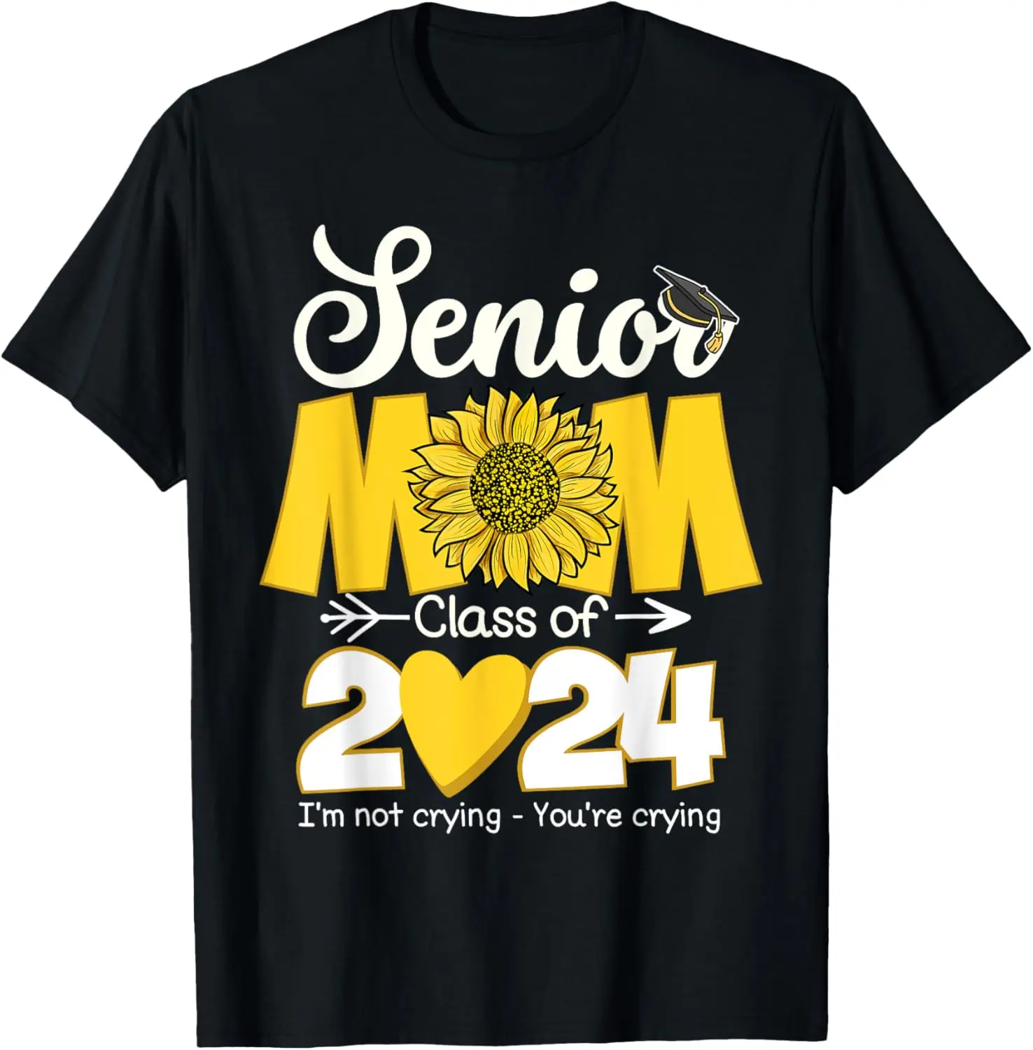 Senior Mom Class Of 2024 School Graduation Sunflower Heart T-Shirt