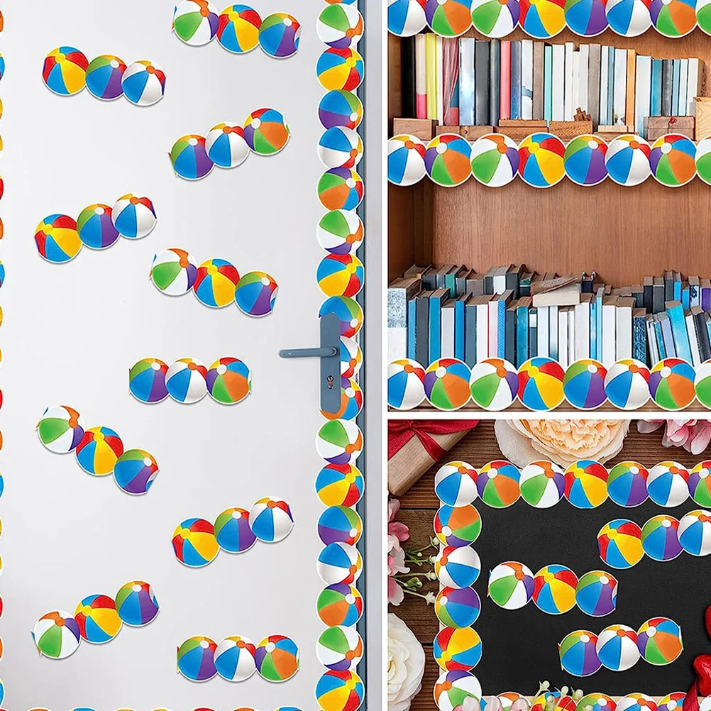 

Bulletin Board Border Sticker Beach Ball Pattern Decorative Trim Removable Adhesive for Classroom Office Summer Theme
