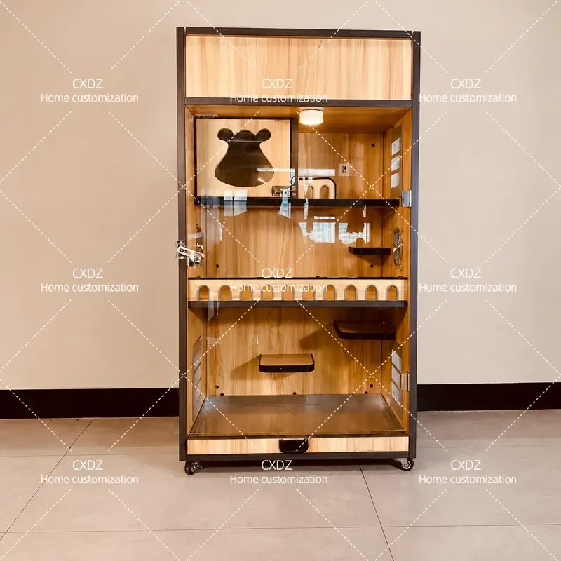 Chinchilla Cage with Electronic Cooling Nest Solid Wood Large Luxury Villa House Air Conditioner Cabinet for Chinchilla