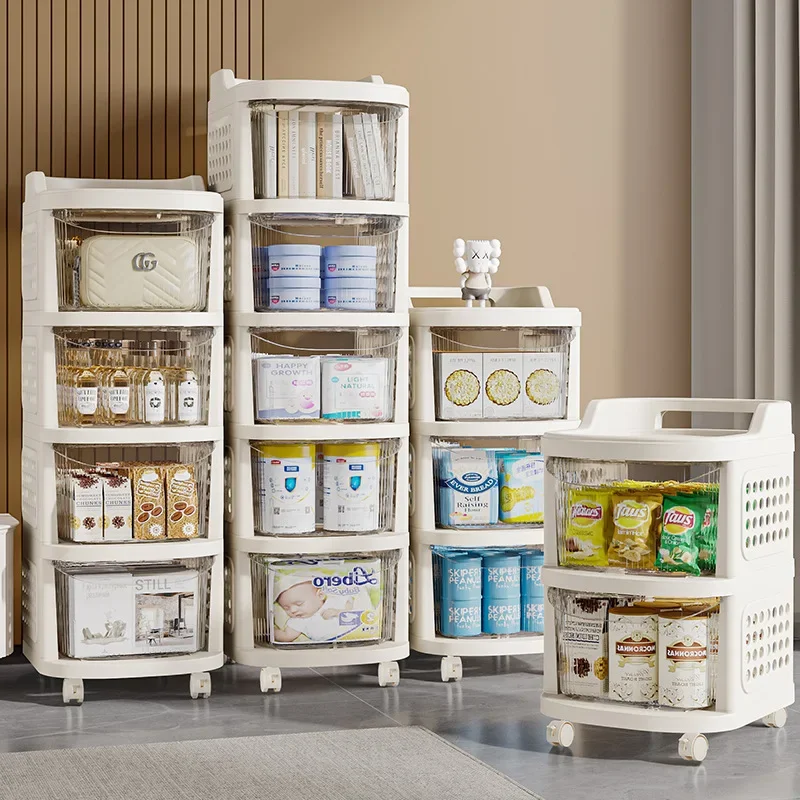 Installation-free trolley, multi-layer drawer rack, storage rack, snacks, baby products, removable storage cabinet