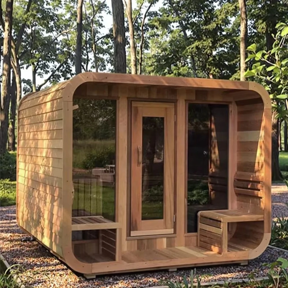 Fashionable 6-person Outdoor Cube Sauna, Traditional Infrared Cabin With Window
