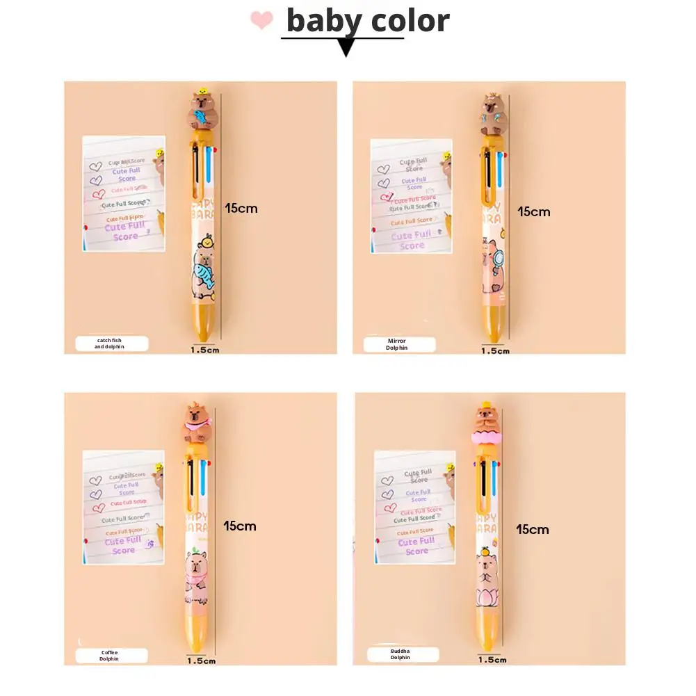 Kawaii Capybara Multicolor Ball-point Pen Cartoon Ballpoint Pen Student  Learning Office Stationery Multi Color Hand Account Pen