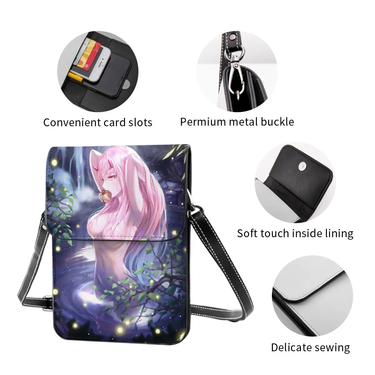 Darling In The FRANXX Zero Two Crossbody Wallet Cell Phone Bag Shoulder Bag Cell Phone Purse Adjustable Strap