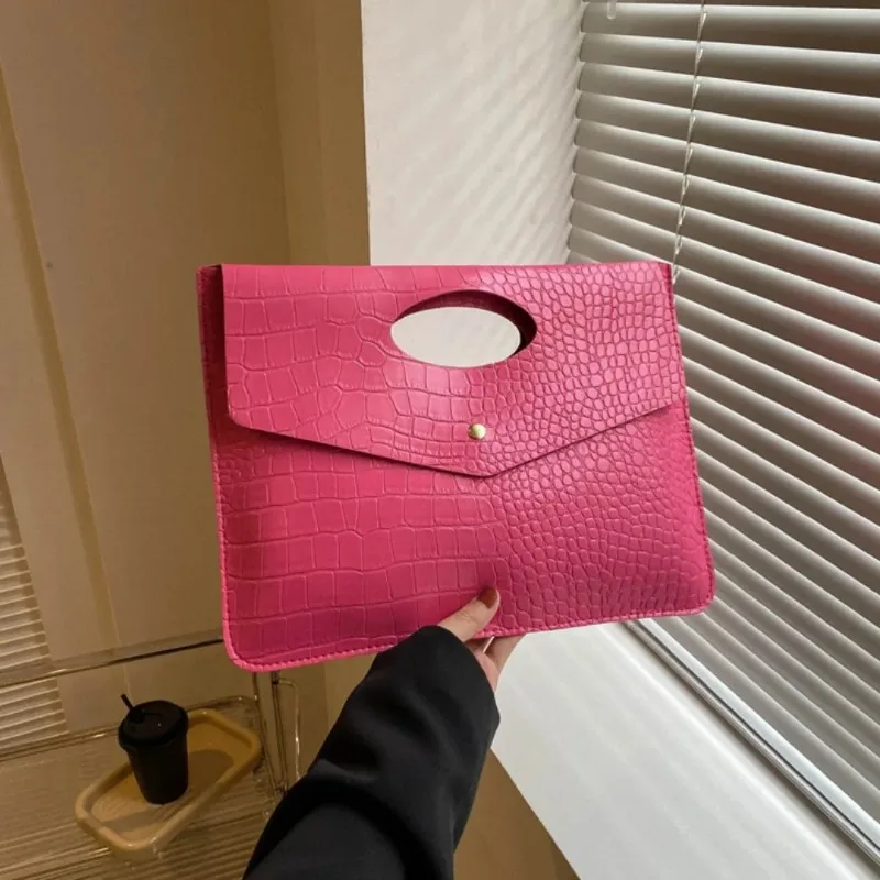 

Leather Envelope Evening Bag Functional Large Capacity Ladies Clutch Bag Korean Style Solid Color Handheld Bag Vacation