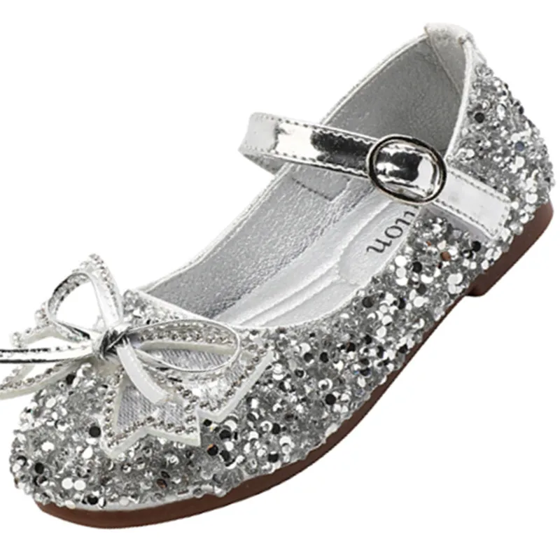 Girls Flat Shoes 2023 Spring New Fashion Kids Glitter Bow Dance Shoes Children Princess Party Shoes Baby Girls Half Sandals