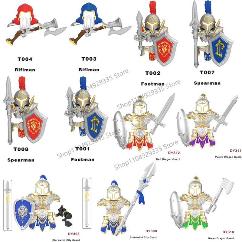 T001 DY307 Medieval Magical Action Movie Figures Building Blocks Heavily Armored Infantry Spearmen Militia Shields Bricks Toys