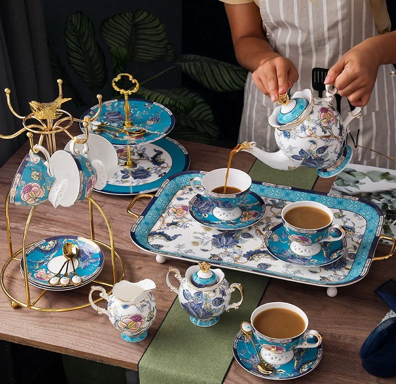 

British Bone China Coffee Cup Afternoon Tea Set High-end Club Home Ceramic Cups and Plates
