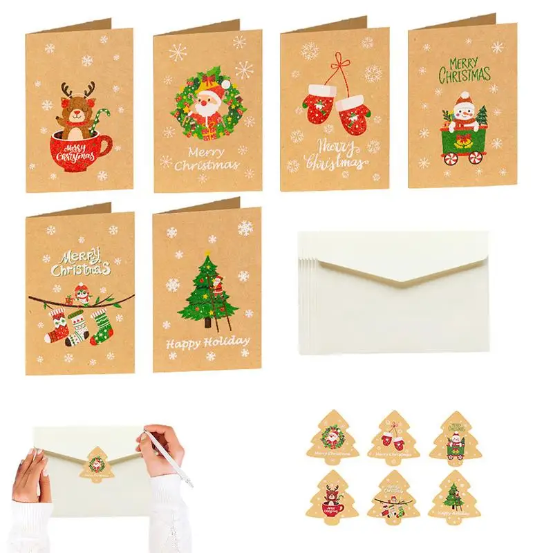 Merry Christmas Cards With Envelopes 6set DIY Blank Greeting Cards Bulk Exquisite Winter Party Supplies For You To Write Down