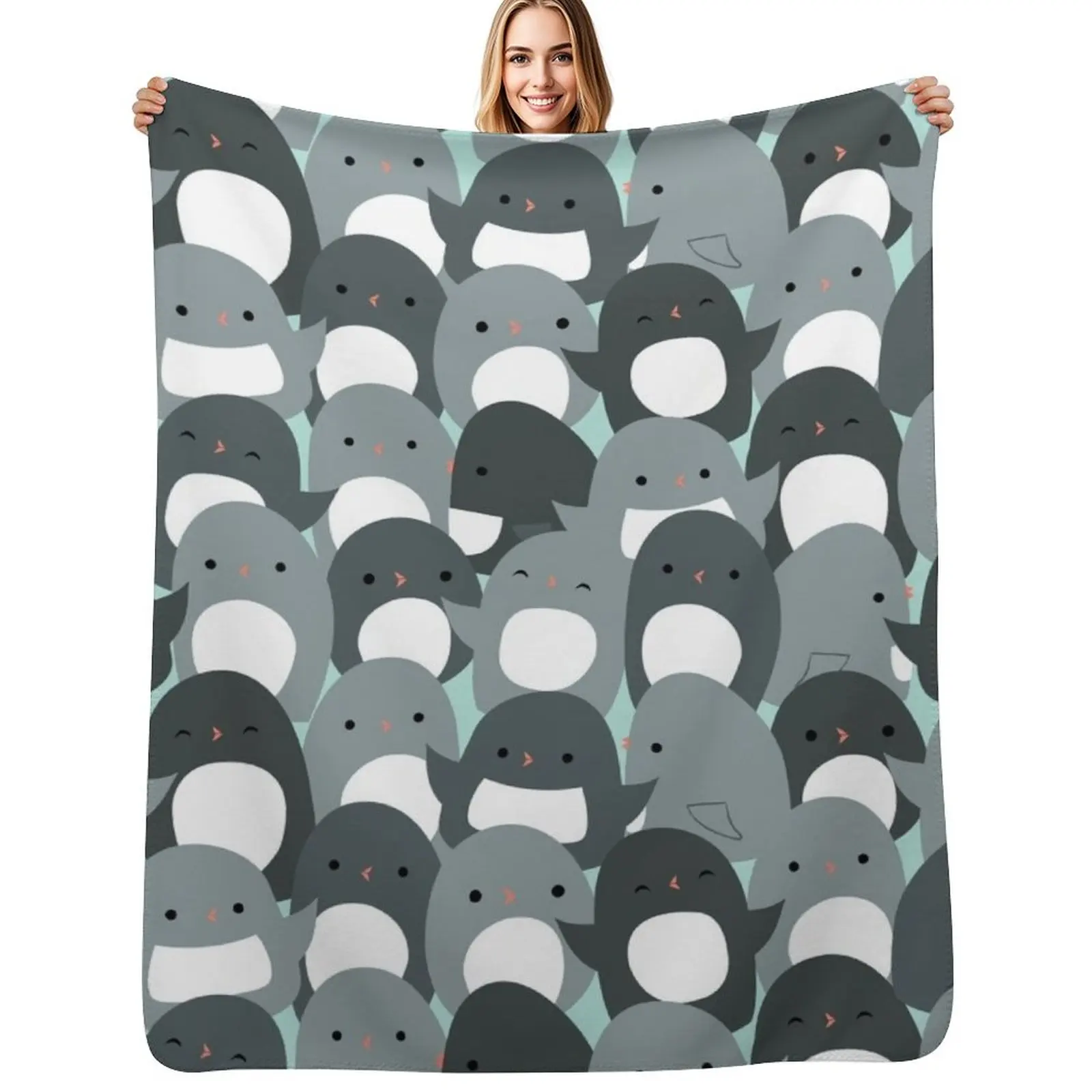 

Cute Penguin Crowd Throw Blanket Flannels Thermals For Travel Blankets For Sofas Polar Blankets
