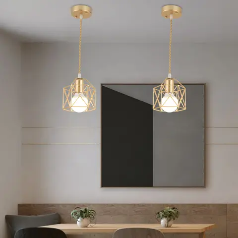 Lámpara colgante LED moderna de hierro, dorado, negro, minimalista, jaula de Metal, lámpara colgante para sala de estar, restaurante, tienda, Bar, decoración