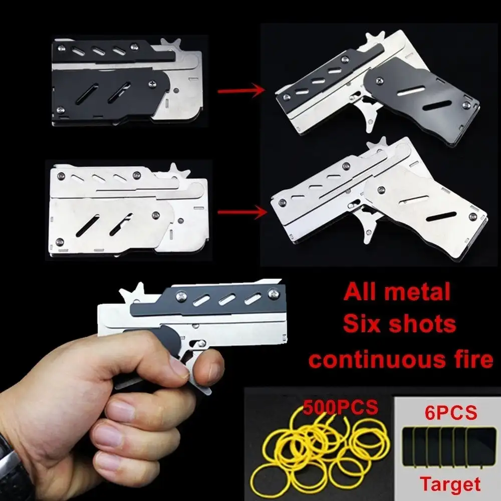

Folding Mini Rubber Band Gun All Metal Shooting Toys Gun Collection Six Shots Fire Continuously