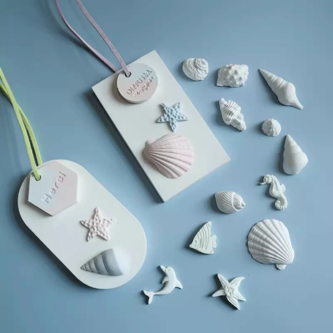 Molde de silicona 3D con diseño de conchas y estrellas de mar para aromaterapia, yeso decorativo, fácil de desmoldar, para velas perfumadas y decoración de yeso DIY