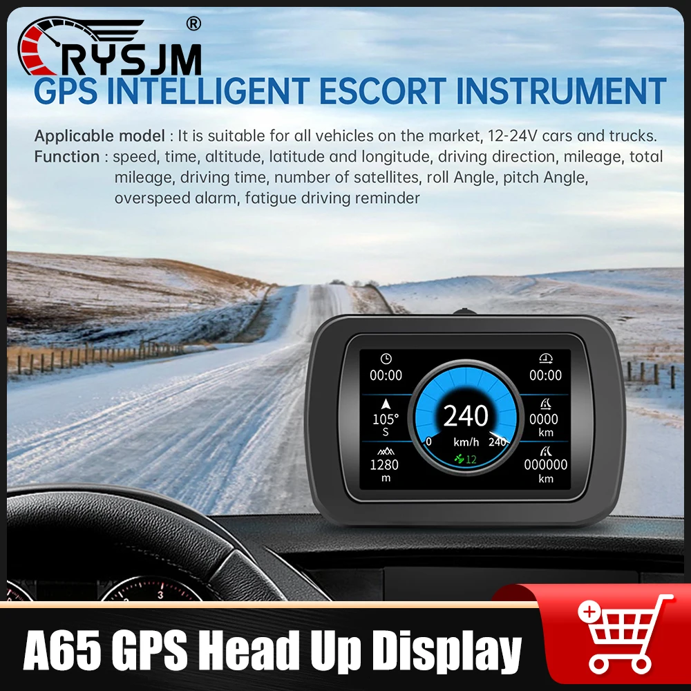 

RYSJM A65 GPS Head Up Display Automobile HUD Multifunctional Slope Meter Off-road Digital Compass Inclinometer Speedometer GPS