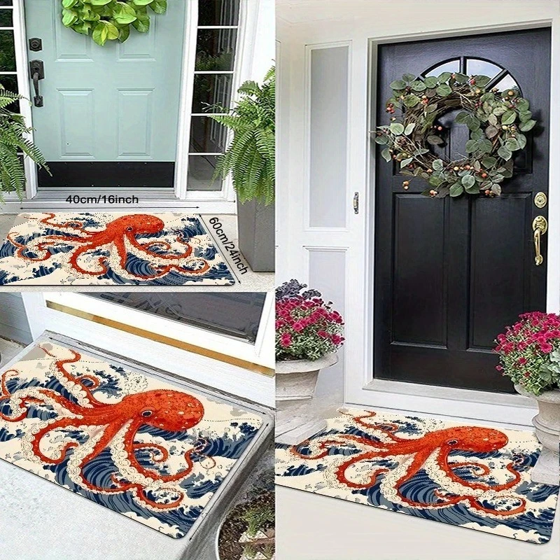 1 قطعة نمط الأخطبوط سجاد المطبخ عدم الانزلاق الحصير باب المنزل البوب تصميم الحمام البساط حمام حصيرة السجاد للمنزل بالوعة الغسيل ديكور #4