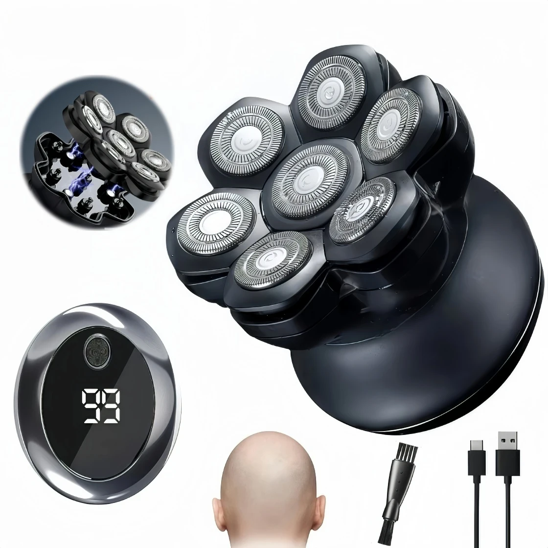 foxsonic-7d-電気シェーバー-薄毛男性用ヘッドシェービングマシン-充電式-7-カッターフローティングカミソリ-ウェット-ドライヘアひげトリマー