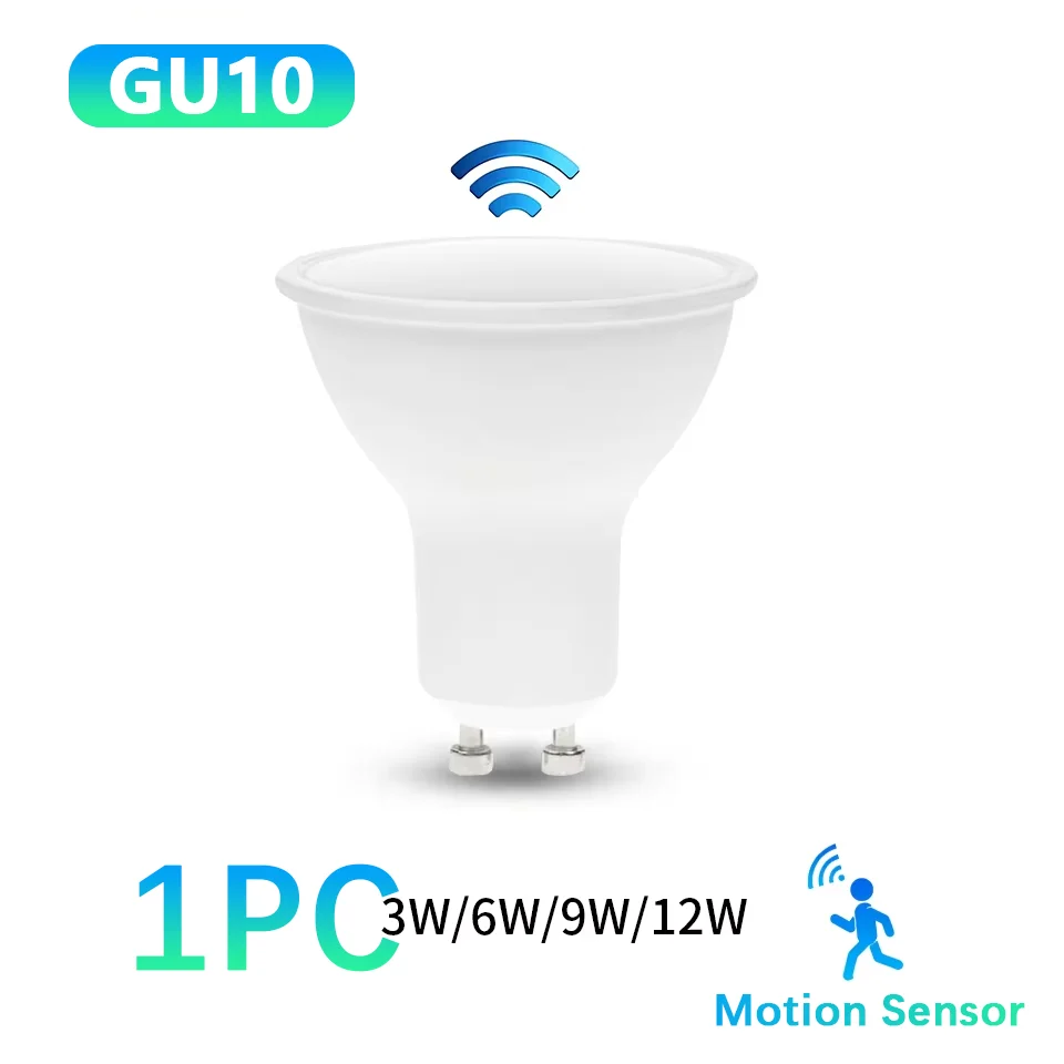 GU10 LED Bulb Motion Sensor Radar Light 3W 6W 9W 12W Light Bulb AC220V Energy Saving Working In Night For Home Ceiling Downlight