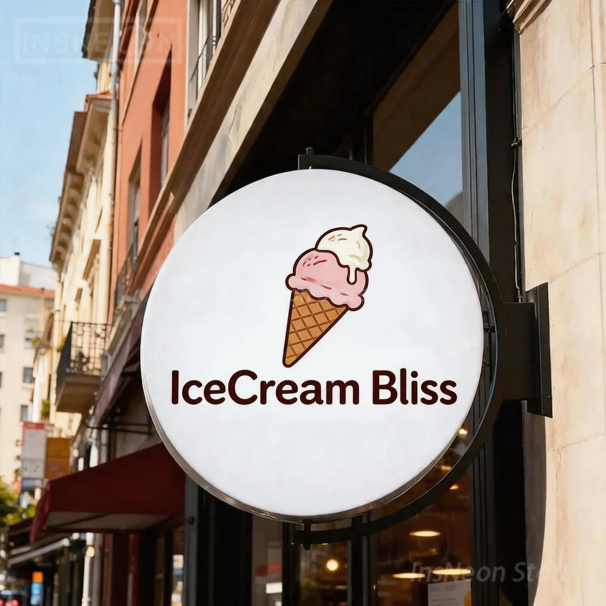 Custom 3D Outdoor Waterproof Rotating LED Light Box, IceCream Bliss Shop Aluminum Weatherproof Business Advertising Sign