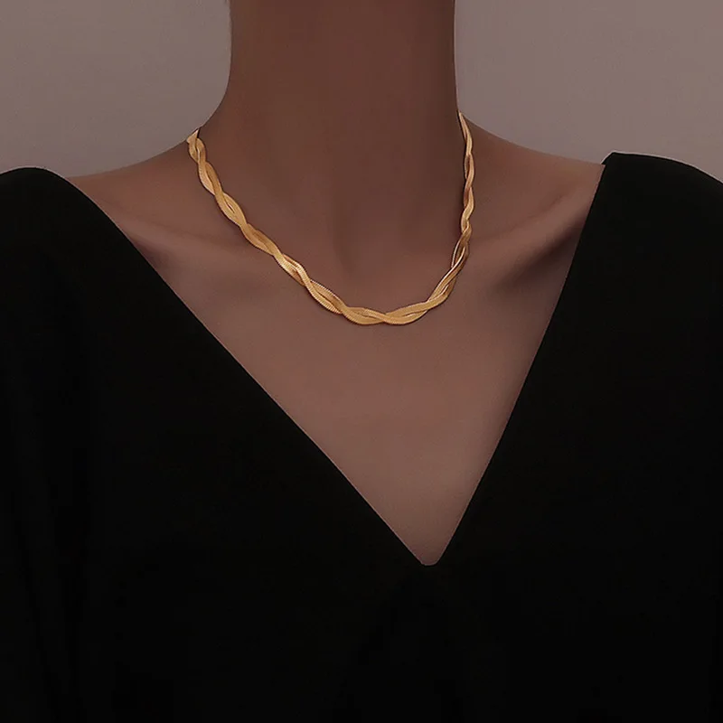 High Quality Waterproof Braided Snake Chain Necklace Stainless Steel Herringbone Choker for Women Jewelry Accessories Colorfast