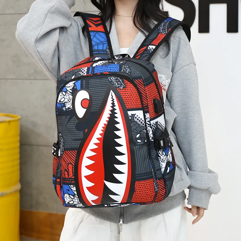 Rucksack Fashion Trend Anime Backpack Men Students Schoolbag Spider Sharks Print Simple Personality Junior Bagpacks Laptop Bag