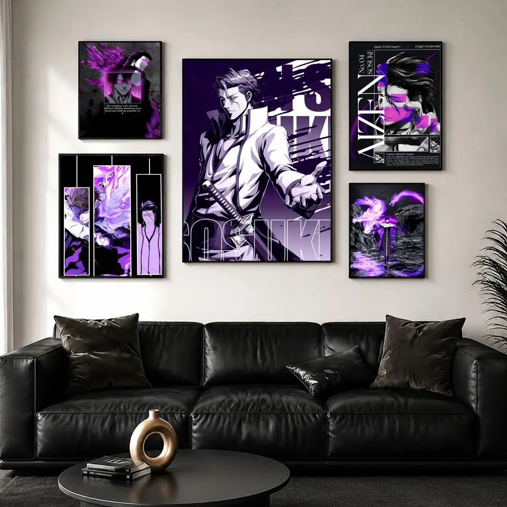 Purple S-Sosuke A-Aizen Painting Calligraphy Wall Art Canvas Poster Premium Home Decor Print for Living Room Bedroom